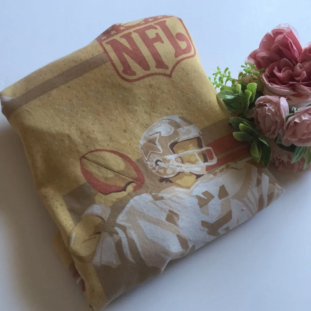 NFL Football VTG Brown Flat Sheet Vintage Football Bedding NFL 1980s NFL